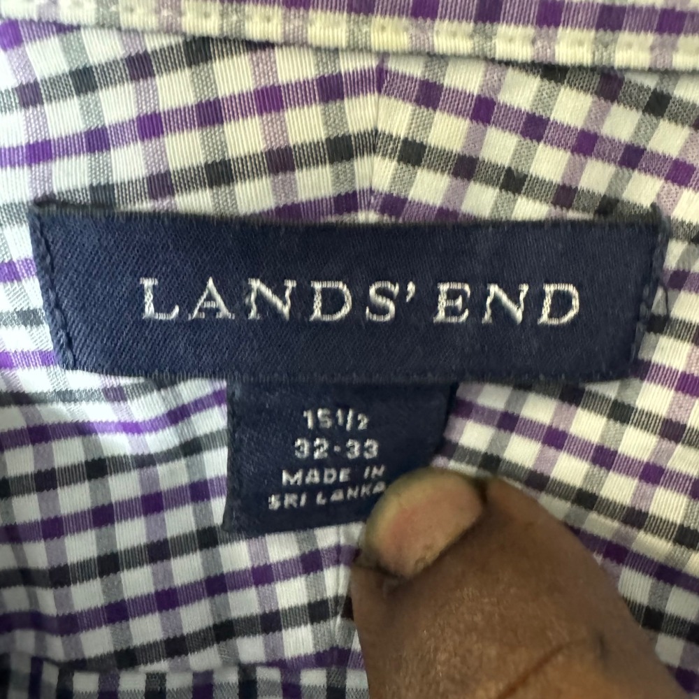 Lands End Mens Purple Gingham Check Long Sleeve Button Down Shirt 15.5 32-33 - Picture 2 of 5